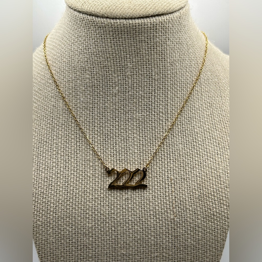 222 Angel Number Necklace Gold or‎ Silver 18 inch length Stainless Steel